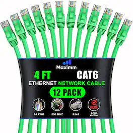 Maximm - Cat 6 Ethernet Cable 4 ft (12-Pack) - UTP, 10Gbps, 550MHz