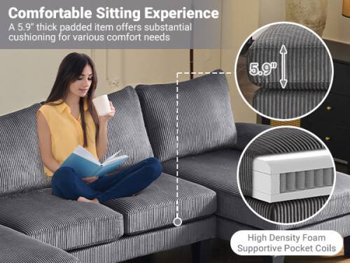 Comfortable Sitting Experience  
A 5.9" thick padded item offers substantial cushioning for various comfort needs  

5.9"  
High Density Foam Supportive Pocket Coils