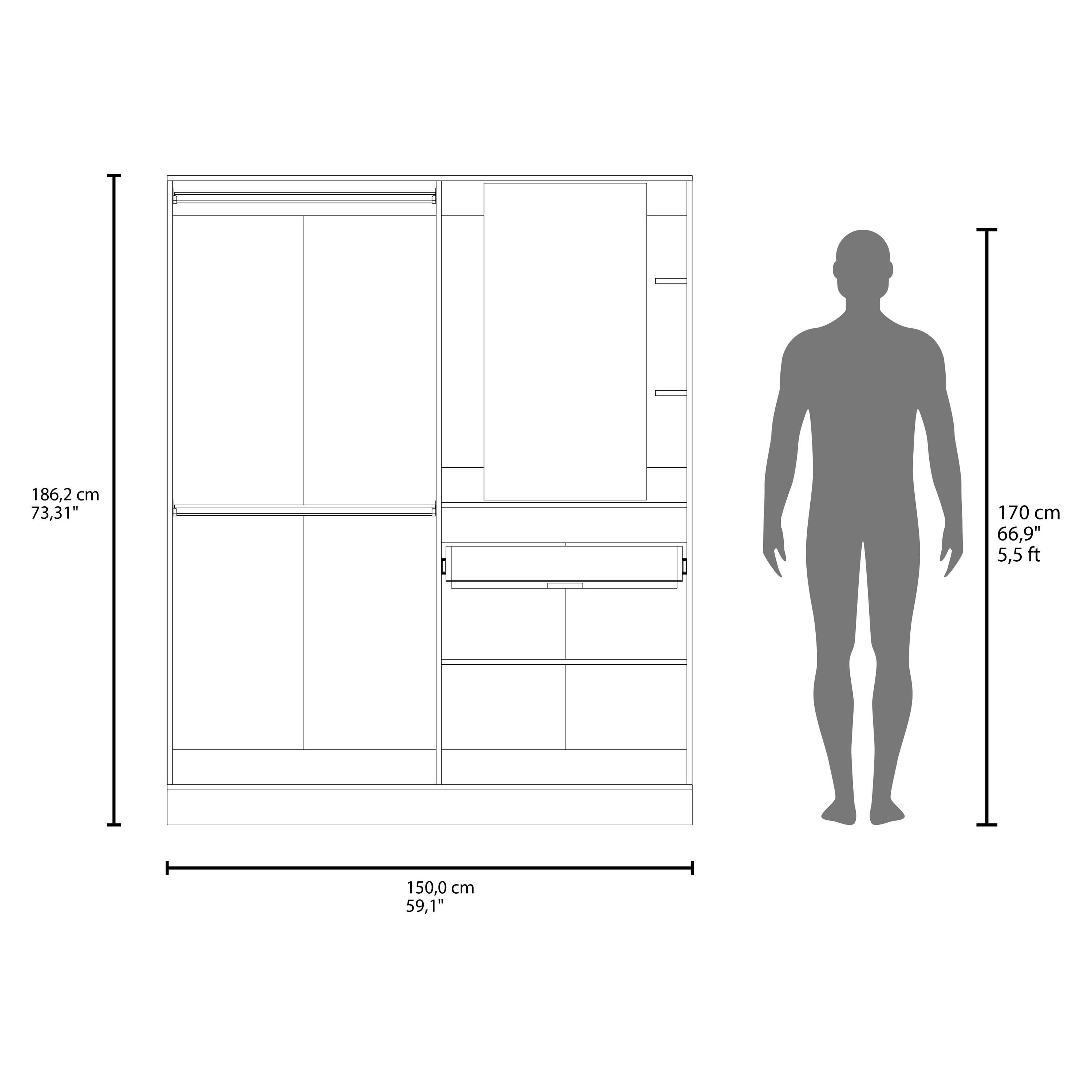 186,2 cm 73,31" I [ 170 cm 66,9" 5,5 ft 150,0 cm 59,1"