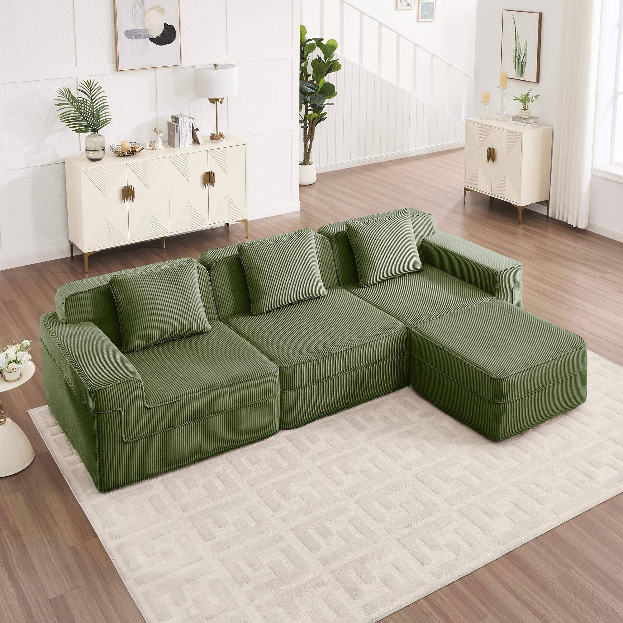 Back. Roomtec - Modular 3 Seat L Shape Sectional Boneless Sofa Cloud Sectional Couch with Deep Seat Modern Modular 3Seat Sofa Couch - Green.