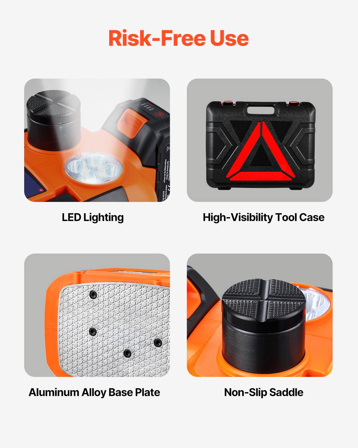 Risk-Free Use

- LED Lighting
- High-Visibility Tool Case
- Aluminum Alloy Base Plate
- Non-Slip Saddle
