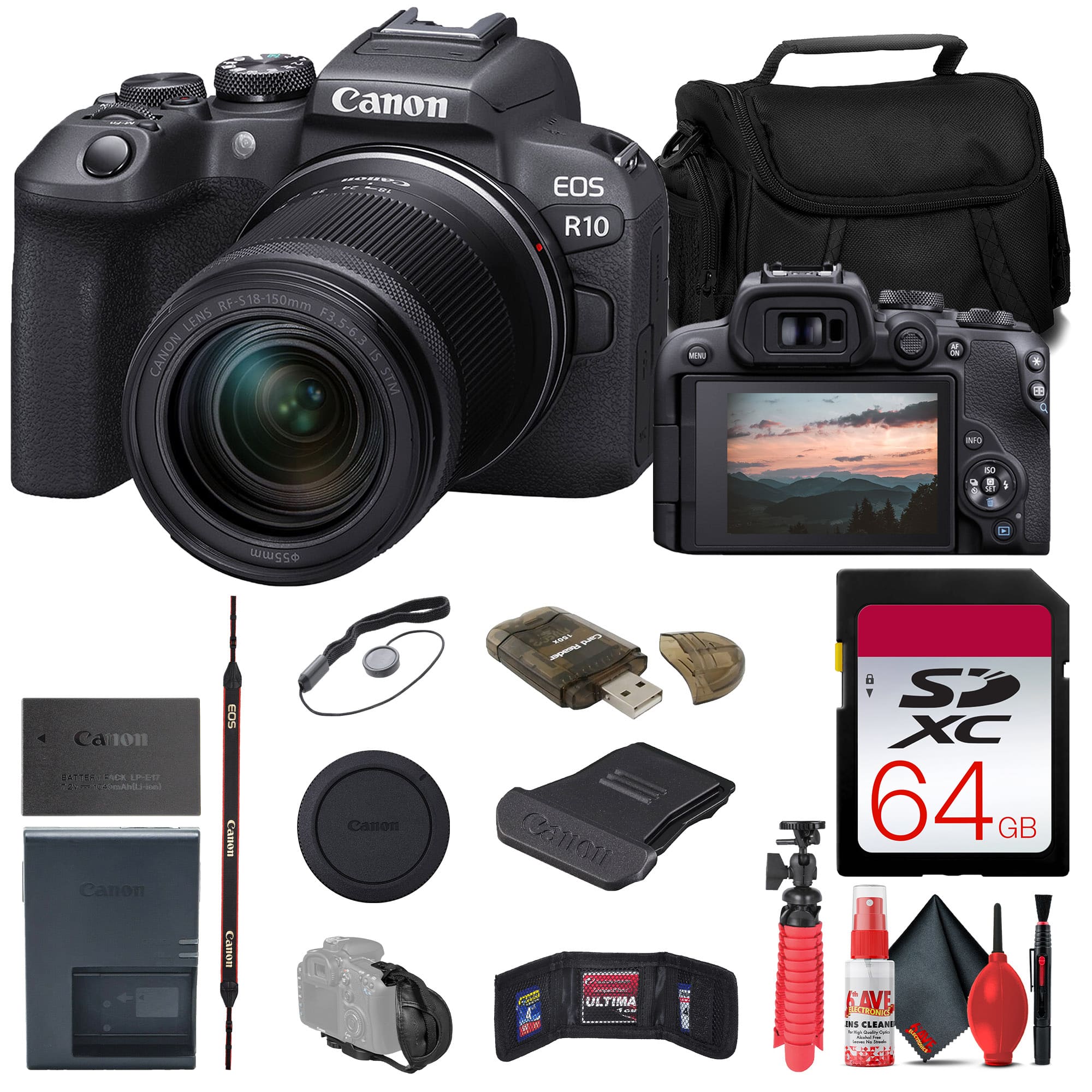 Photos - Camera Canon Bundle -  - EOS R10 Mirrorless  W/ 18-150mm Lens + 64GB Card + Bag + More 5331C016EDI61 