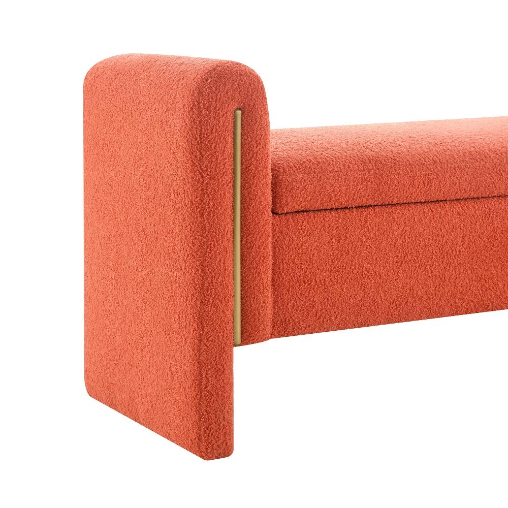 Alt View 3. Ropilly - Ropilly Modern Teddy Storage Bench with Arms, Upholstered Bed End Ottoman for Bedroom and Entryway, Orange - Orange.