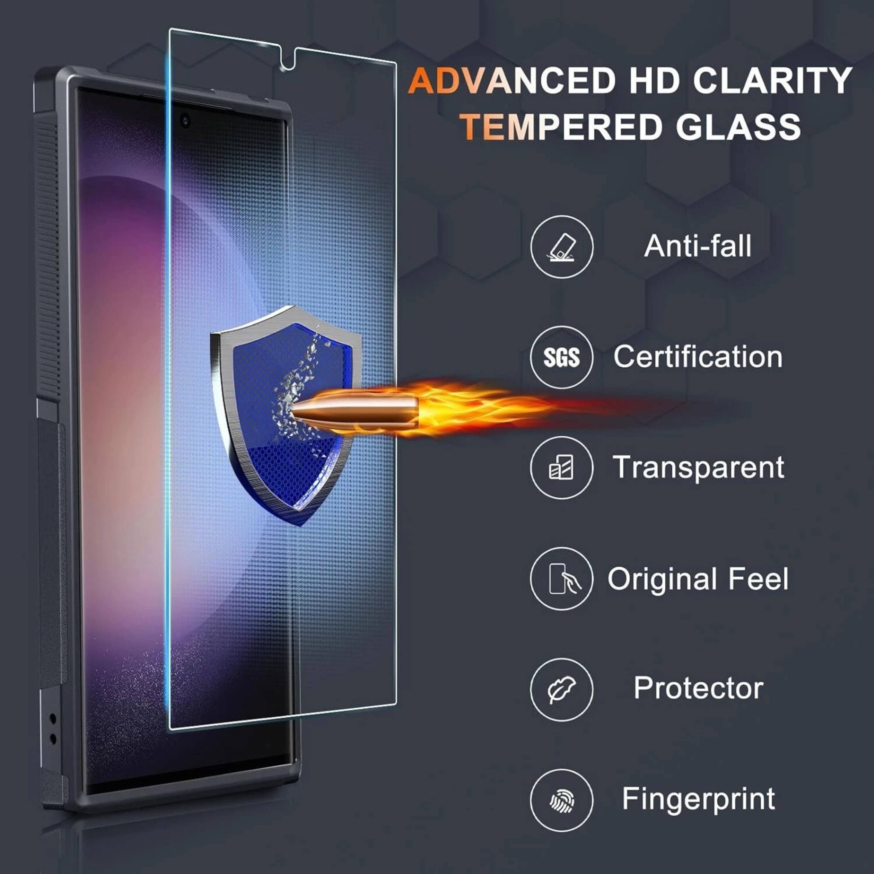 ADVANCED HD CLARITY TEMPERED GLASS  
Anti-fall  
SGS Certification  
Transparent  
Original Feel  
Protector  
Fingerprint
