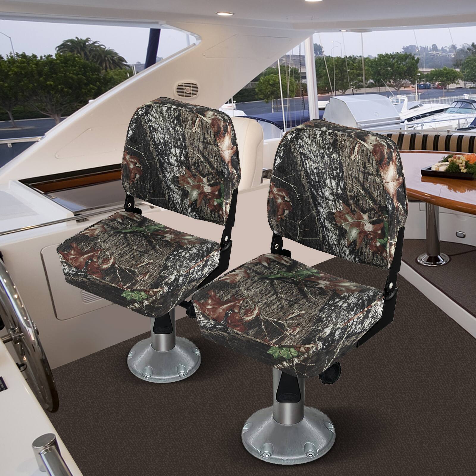 Alt View 1. Costway - Costway 2-Piece Folding Boat Seat Set with Sponge Padding & Aluminum Hinges Low Back - Camo.