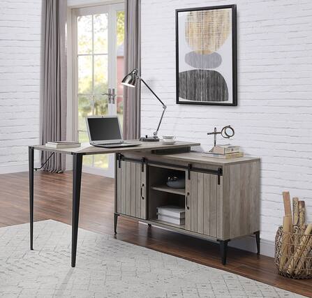 Front. APRILSOUL - Gray Oak Black Finish Writing Desk - Gray.