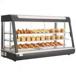 VEVOR - 3-Tier Commercial Food Warmer Display, 1600W Food Display Warmer with LED Light, Top Storage and Adjustable Shelves - Black