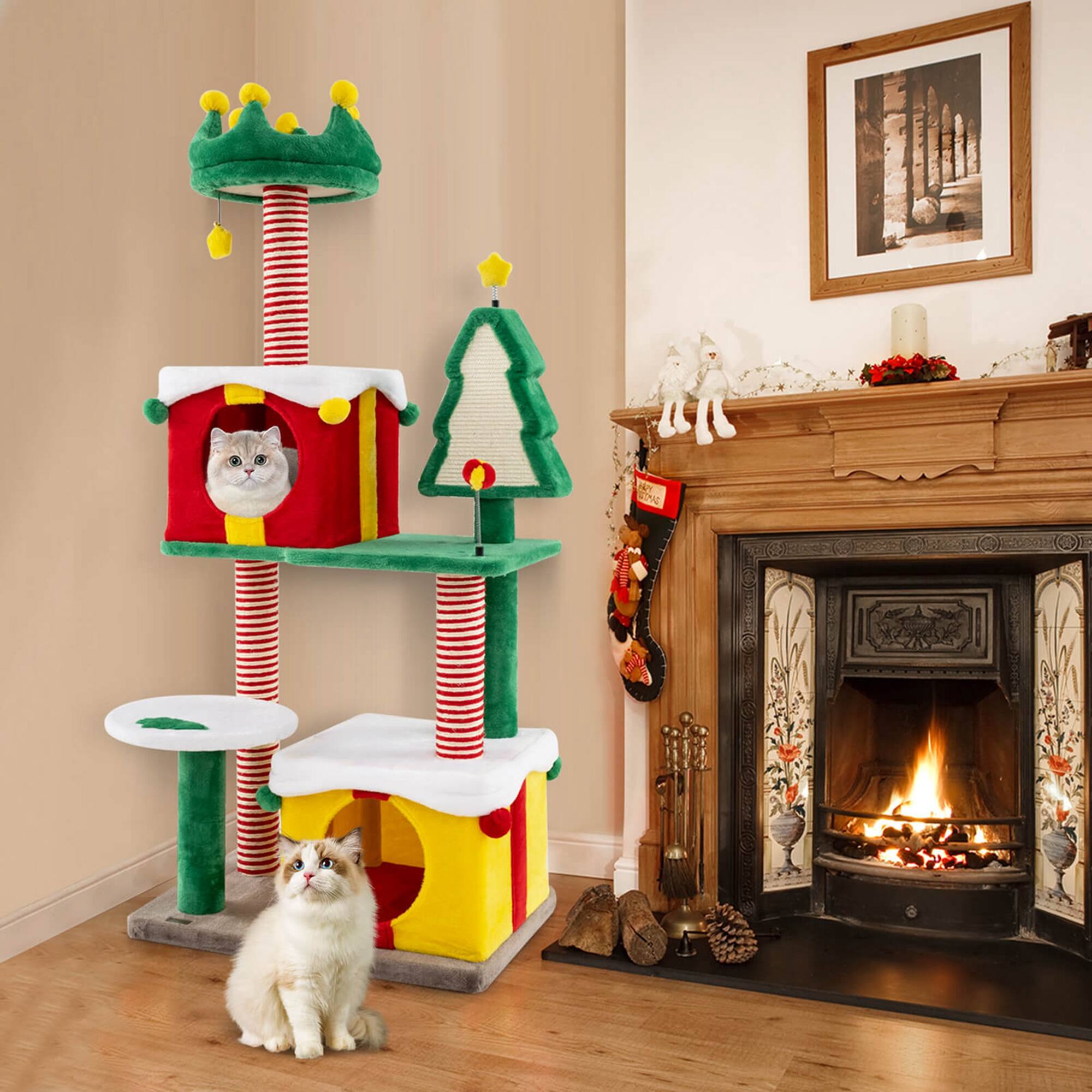 Alt View 3. Costway - Costway Christmas Cat Tree for Indoor Cats with Sisal Scratching Posts Carpet Plush Perch - Multicolor.