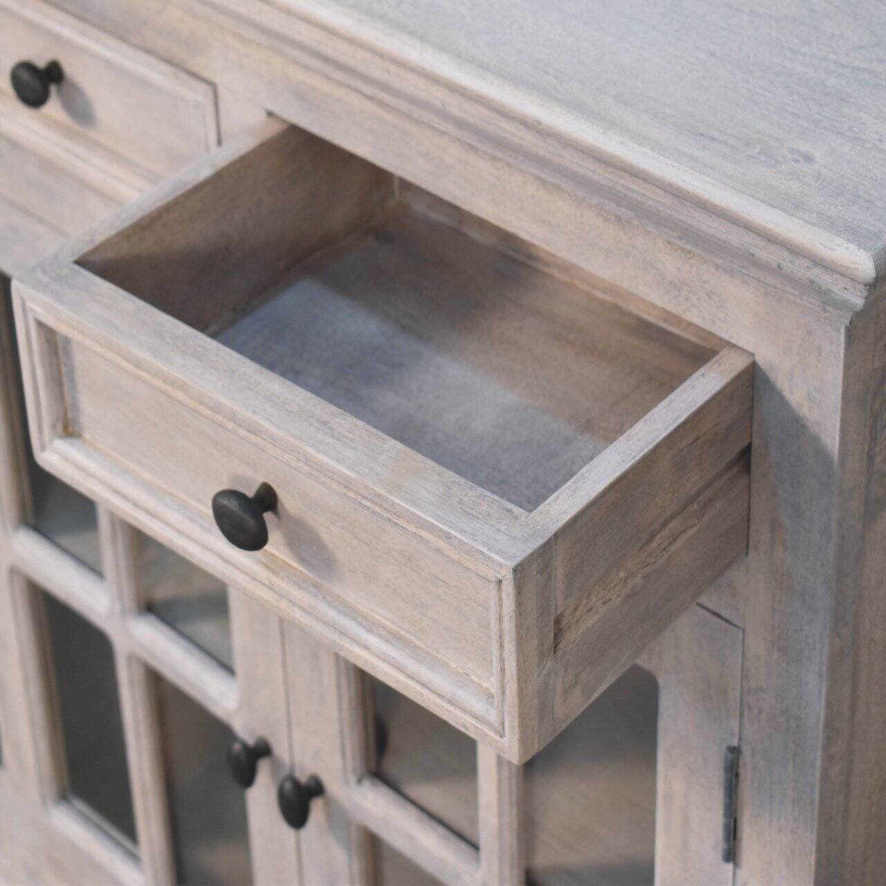 Alt View 5. Artisan Furniture - Stone Finish Cabinet with Glazed Doors - Grey.
