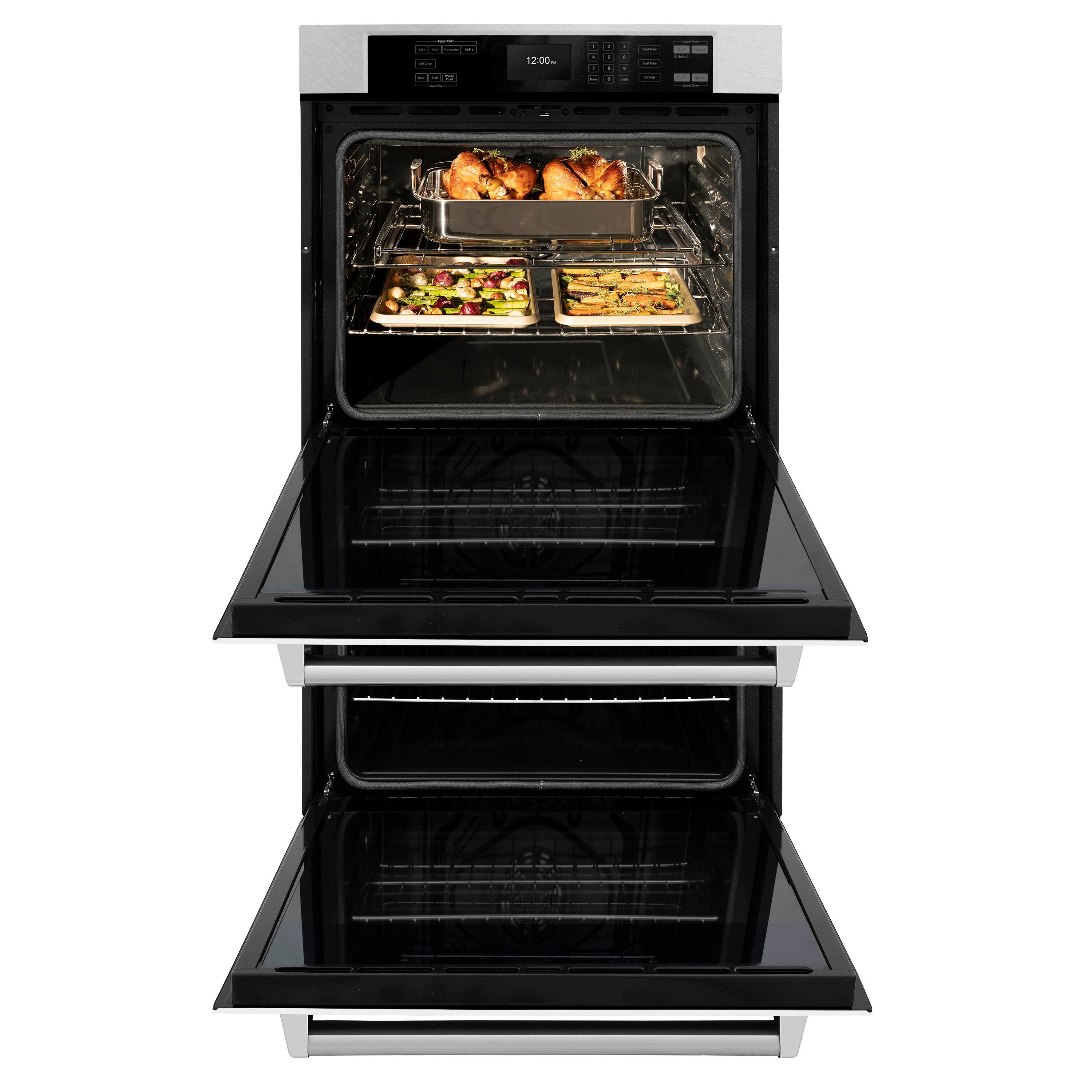 Angle. ZLINE - ZLINE 30 in. Double Wall Oven w/ Air Fry in Satin Stainless Steel w/ White Matte Doors - Satin Stainless Steel.