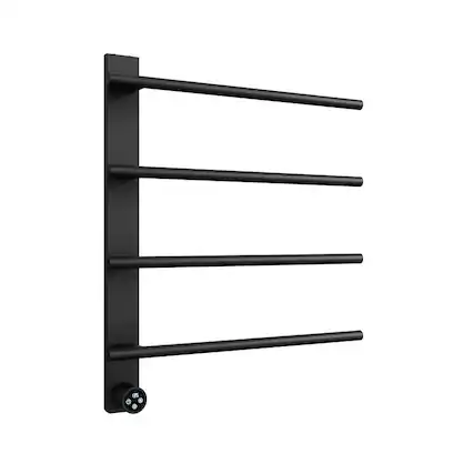 Front. YOSIMFUR - Smart Electric Towel Warmer 4-Bar 47W Wall Mounted with Shelf LED Screen Timer and Plug-In and Hardwire in Black - Black.
