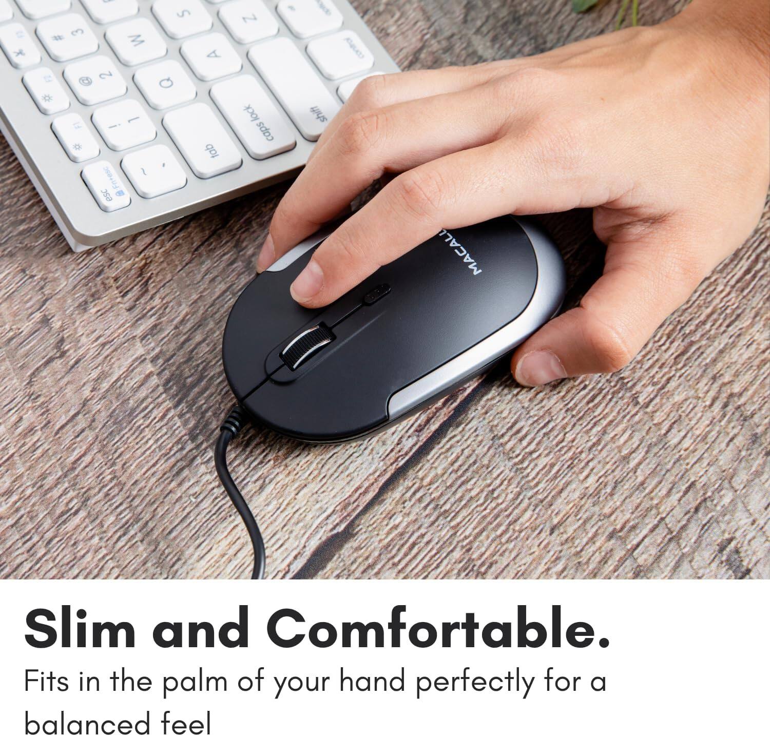 Slim and Comfortable.  
Fits in the palm of your hand perfectly for a balanced feel.