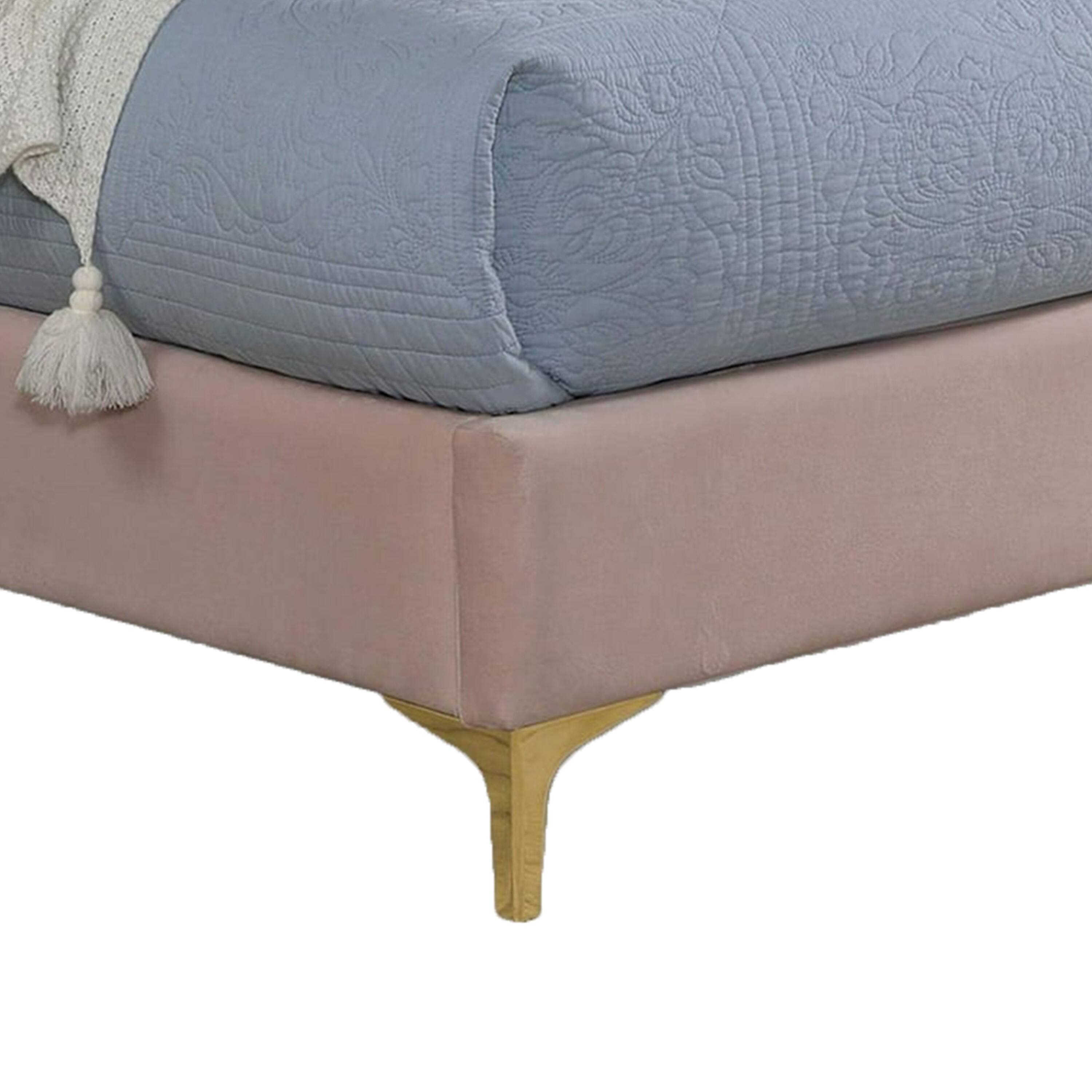 Alt View 3. Manhattan Lane - Pevy Twin Size Bed, Tufted Wingback in Light Pink Velvelike Upholstery - Pink, Gold.