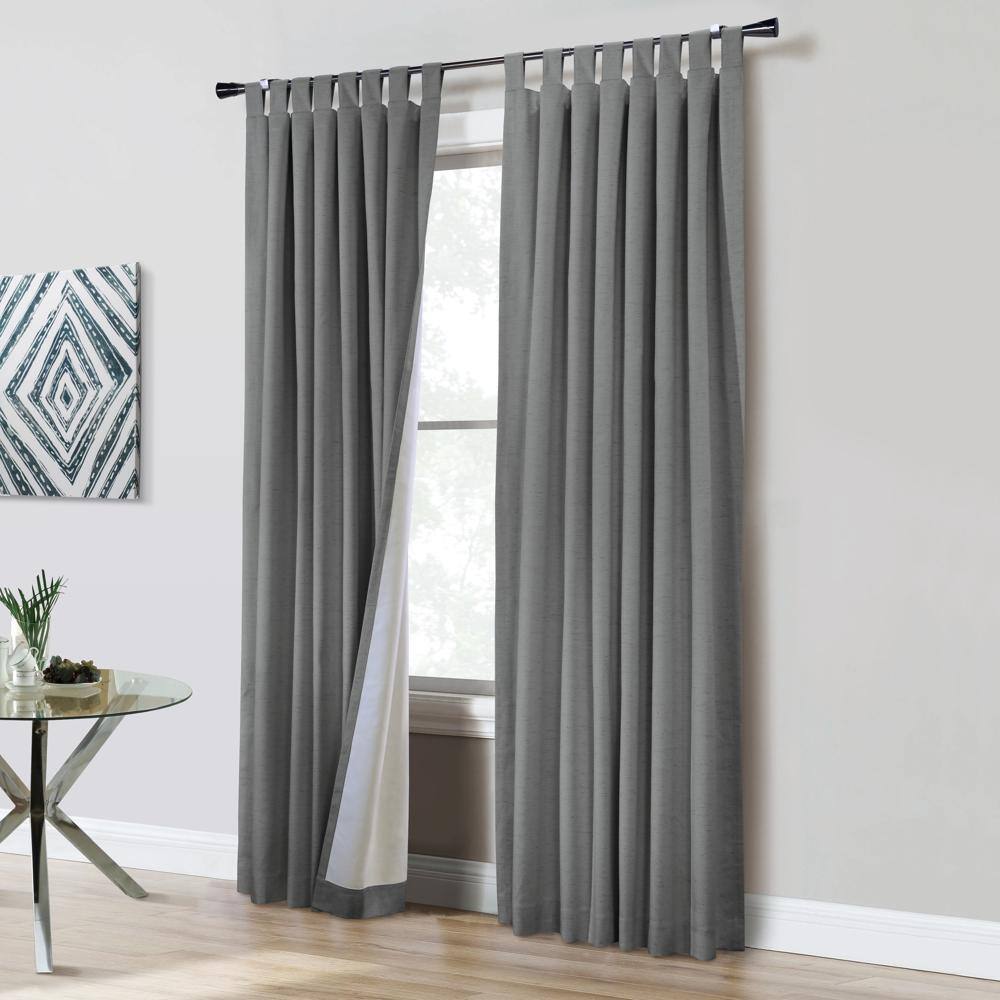 Angle. Commonwealth Home Fashions - Thermaplus Ventura Blackout Window Treatment Tab Top Curtain Panel for Bedroom Livingroom 52" x 95" Dark Grey - Dark Grey.