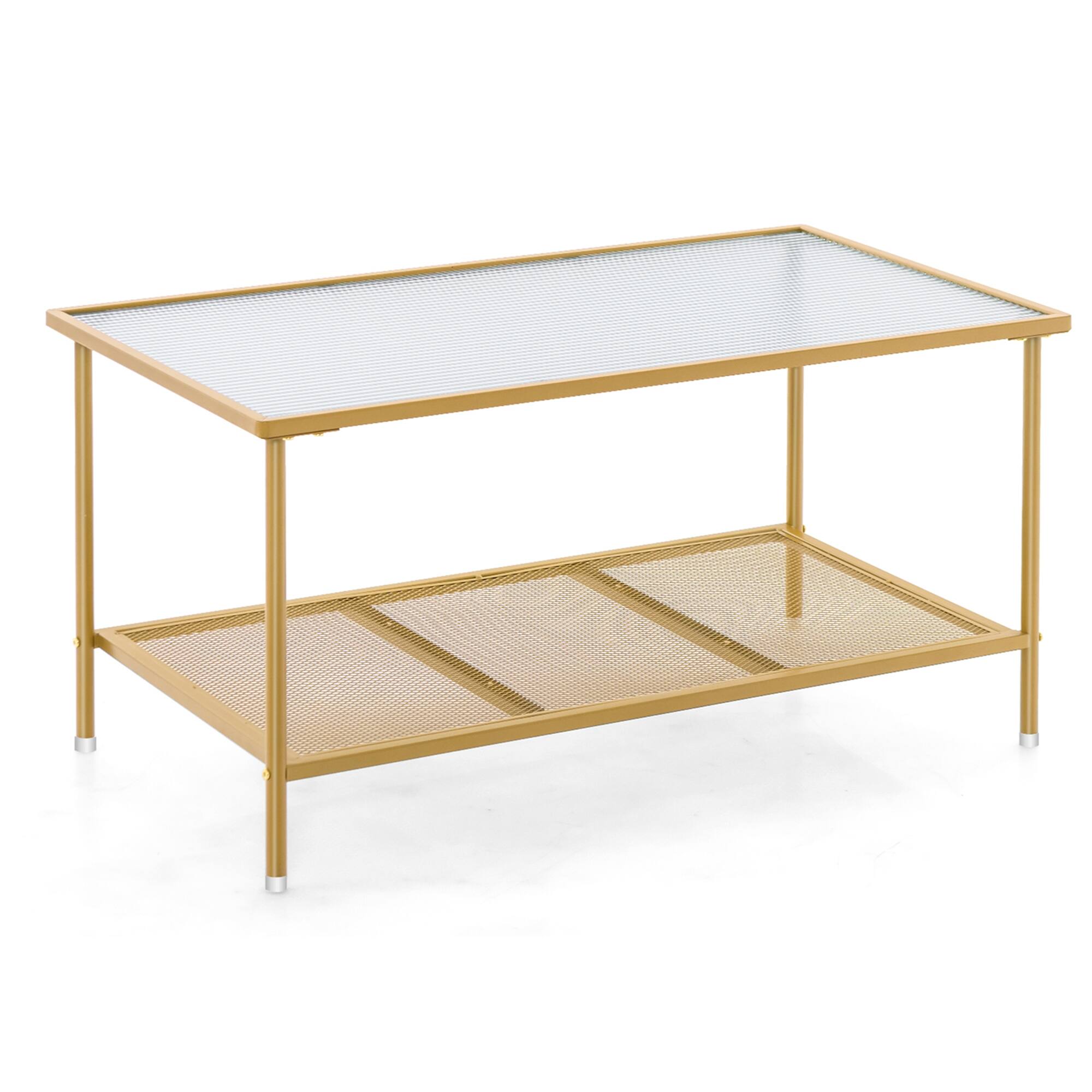 Alt View 9. Costway - Costway 2-Tier Coffee Table with Shelf with Tempered Glass Top & Metal Frame Living Room - Golden.