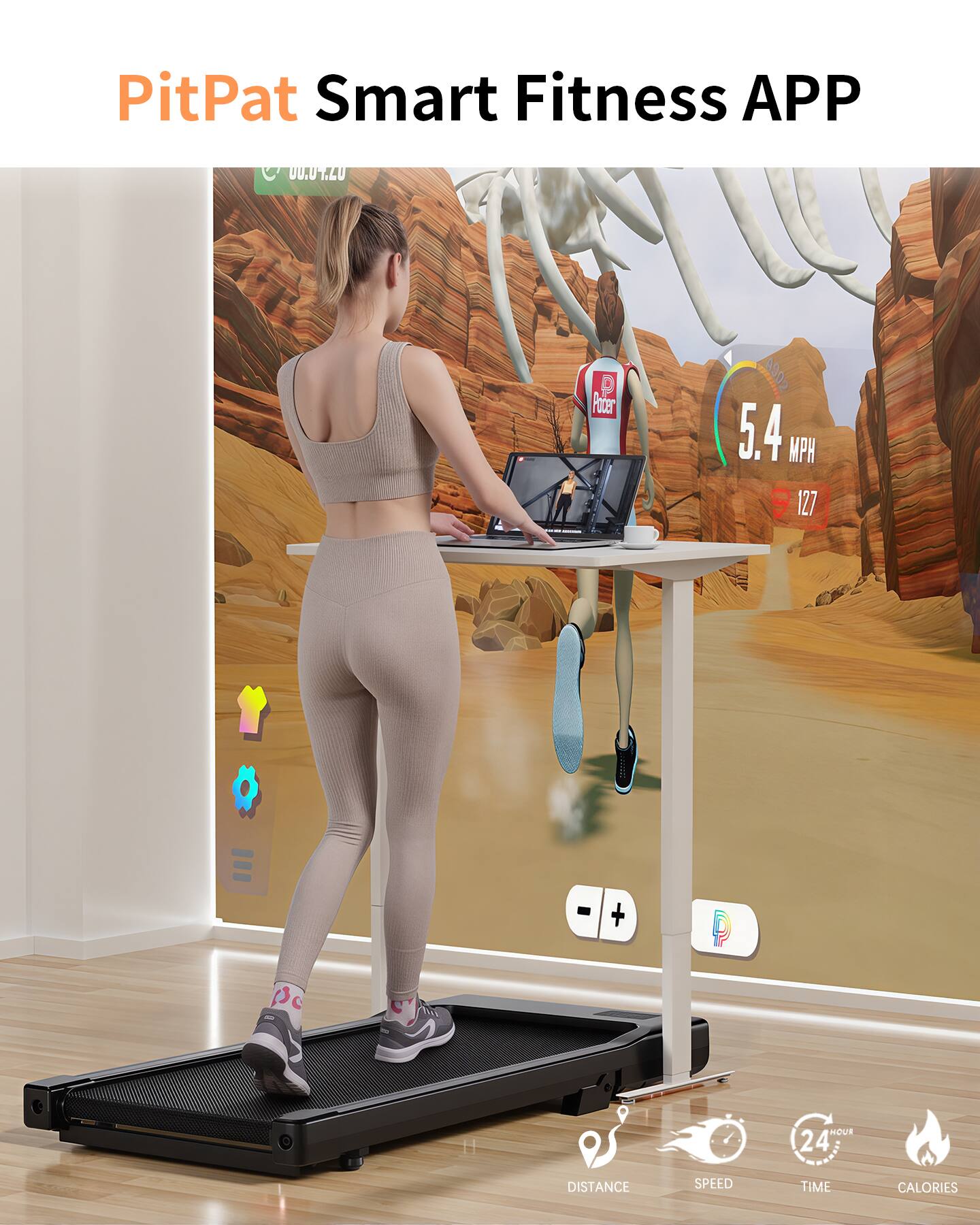 PitPat Smart Fitness APP

00.UT.4U

Pocer 5.4 MPH 127

DISTANCE SPEED HOUR TIME CALORIES