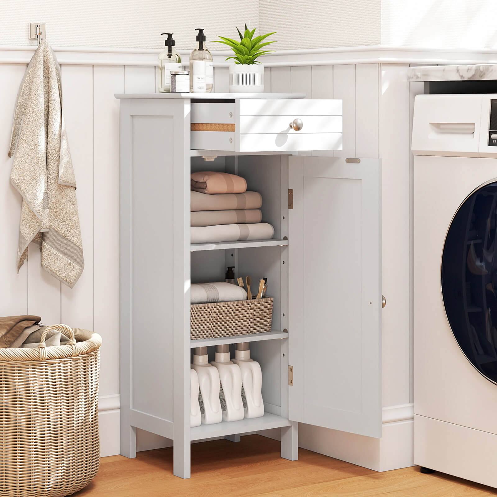Alt View 4. Costway - Costway Bathroom Storage Floor Cabinet Wooden Organizer Free-Standing w/ Drawer & Shelf - White.
