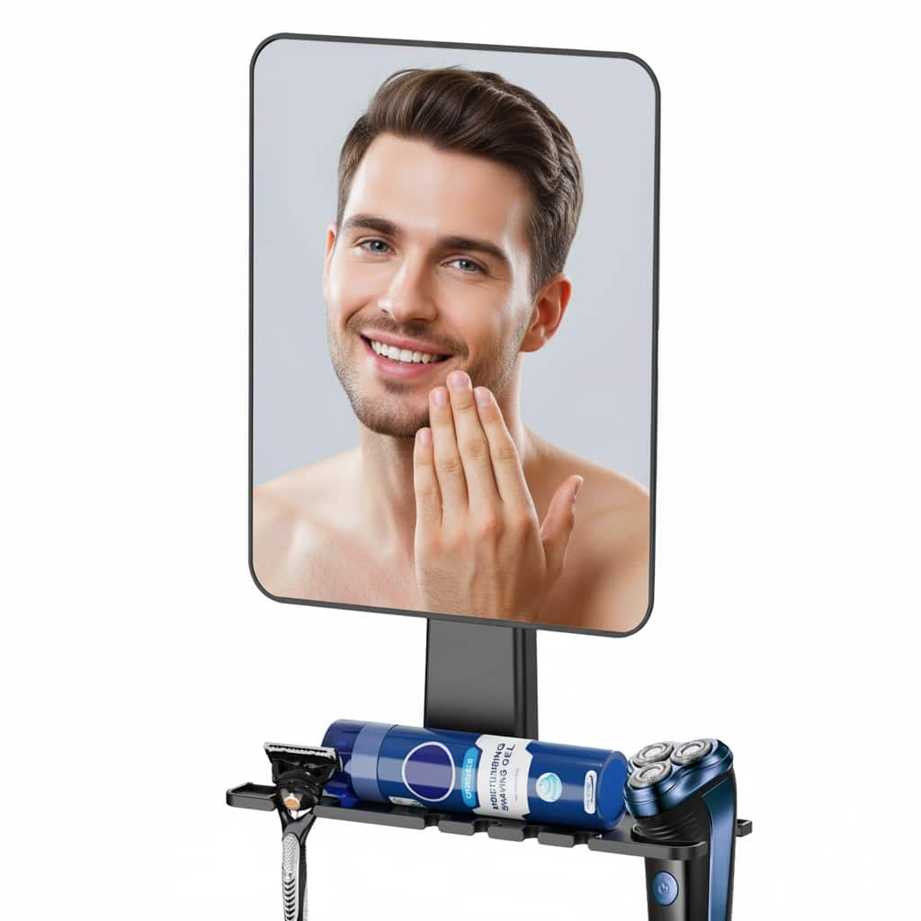 Dazzed Corner - Fogless Shower Mirror with Razor Holder, No-Drill, Waterproof, Shatterproof - Black