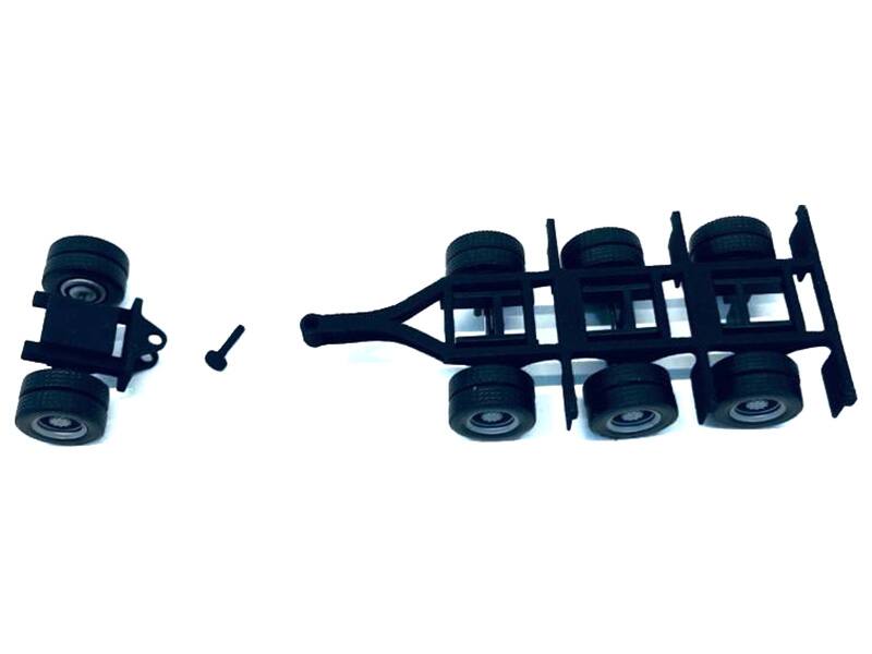 Angle. Promotex - Lowboy Tri-Axle Booster with Integrated Rear Axle and Fenders (2 Sets) 1/87 (HO) Plastic Model by Promotex - Black.