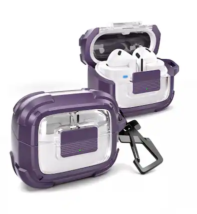 Front. Dexnor - Bumper Rugged Case for Samsung Galaxy Buds3 FE (2025)/Buds3 Pro/Buds3 (2024)with Secure Lock, Carabiner, Keyring - Phantom Purple.
