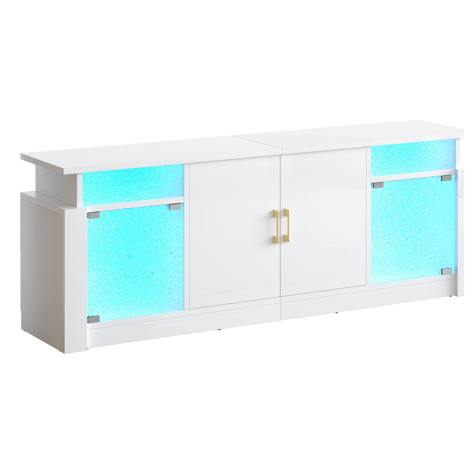Angle. Bestier - Modern 55-70" TV Stand with RGB LED, spacious storage, adjustable shelves & glossy acrylic doors for living room/bedroom - White.