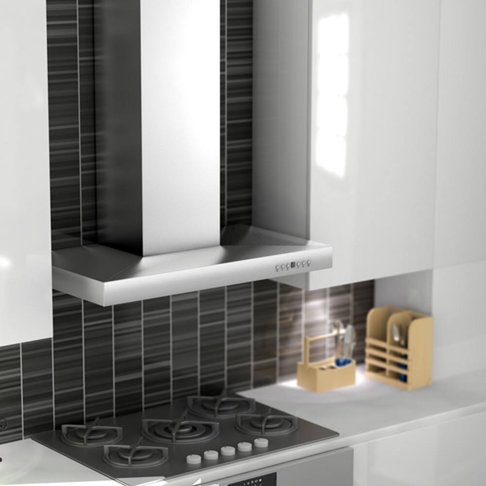 Alt View 12. ZLINE - ZLINE 42 in. Convertible Vent Wall Mount Range Hood in Stainless Steel with Crown Molding (KECRN-42) - Stainless steel.