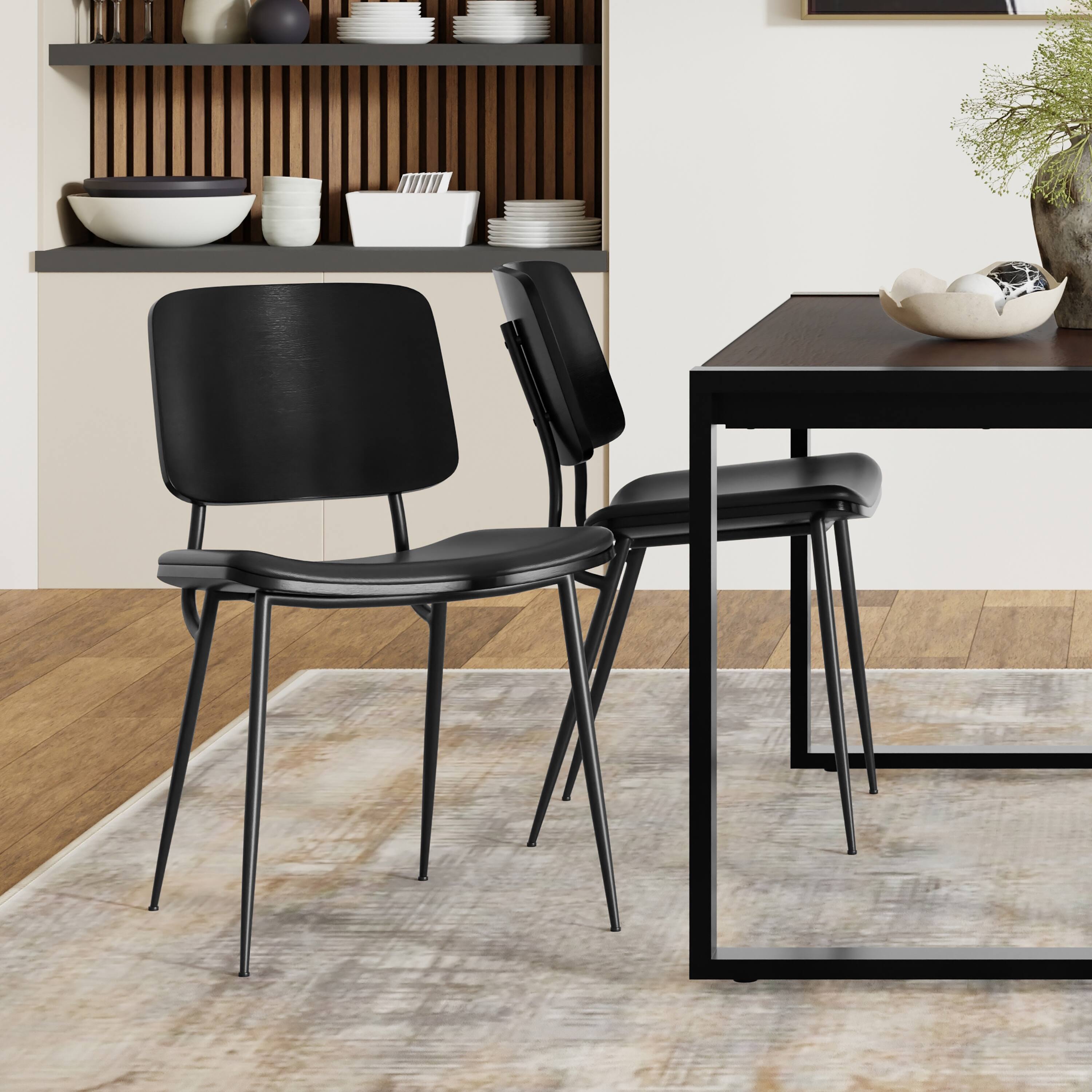 Angle. Simpli Home - Hayley Dining Chair (Set of 2) in Black Vegan Faux Leather - Black.