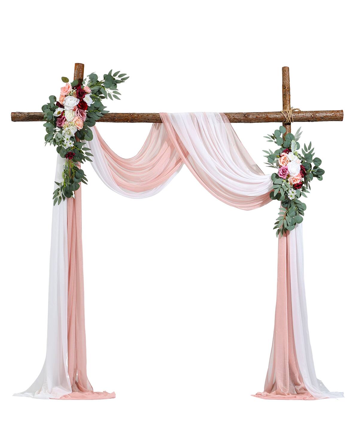 Front. VEVOR - Artificial Wedding Arch Flowers Kit, Pink Wedding Arch Flowers with Drapes Kit (Pack of 4) - 2 Pcs Floral Arrangement - Pink;White;Green.