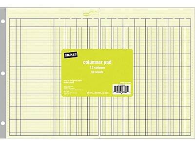 STAPLES columnar pad
12 columns
50 sheets