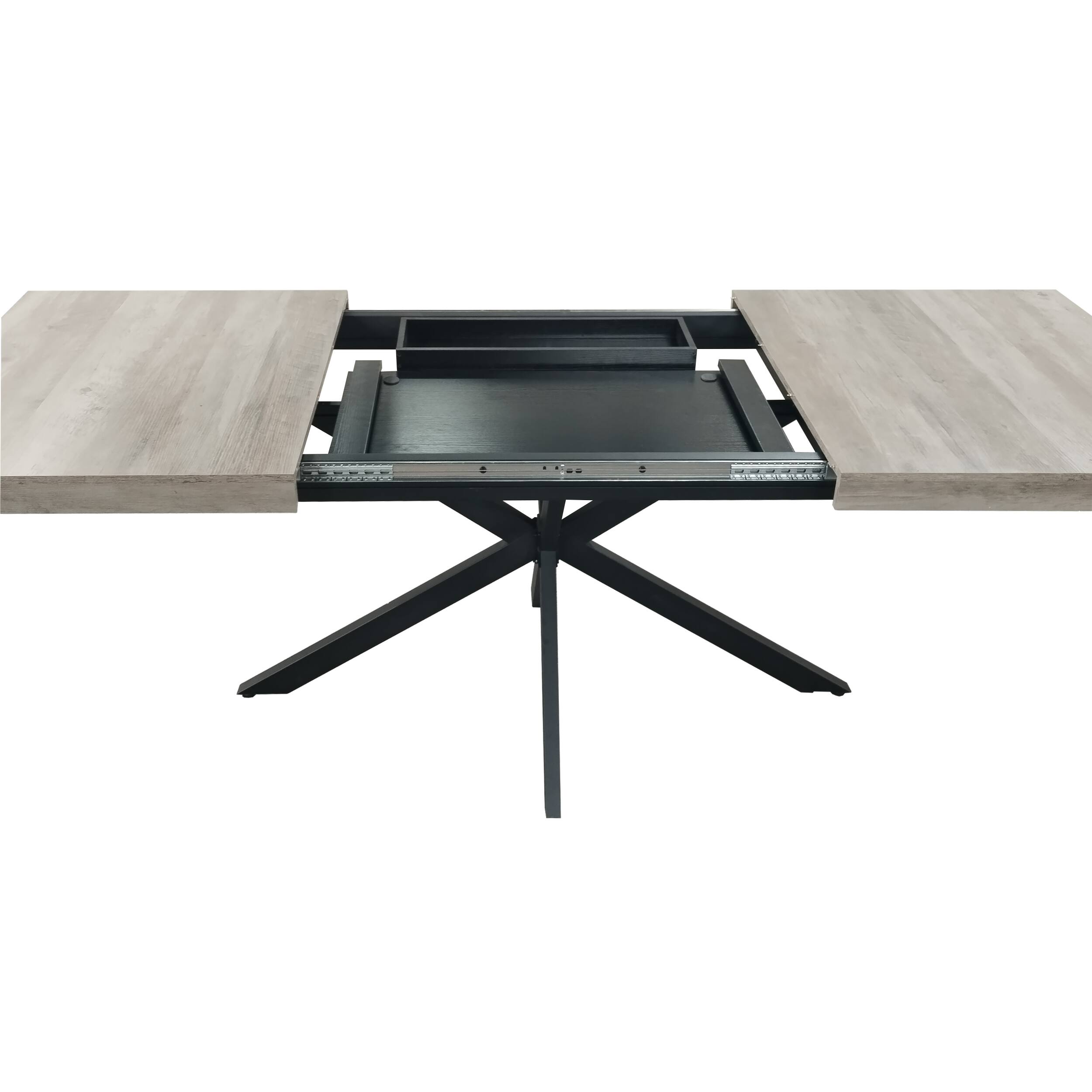Alt View 2. Tiramisubest - Retro Rectangular Stretch Dining Table with Storage Box,Grey Carole Top With Black Embossed Center Plate,Iron Foot Base - Grey.