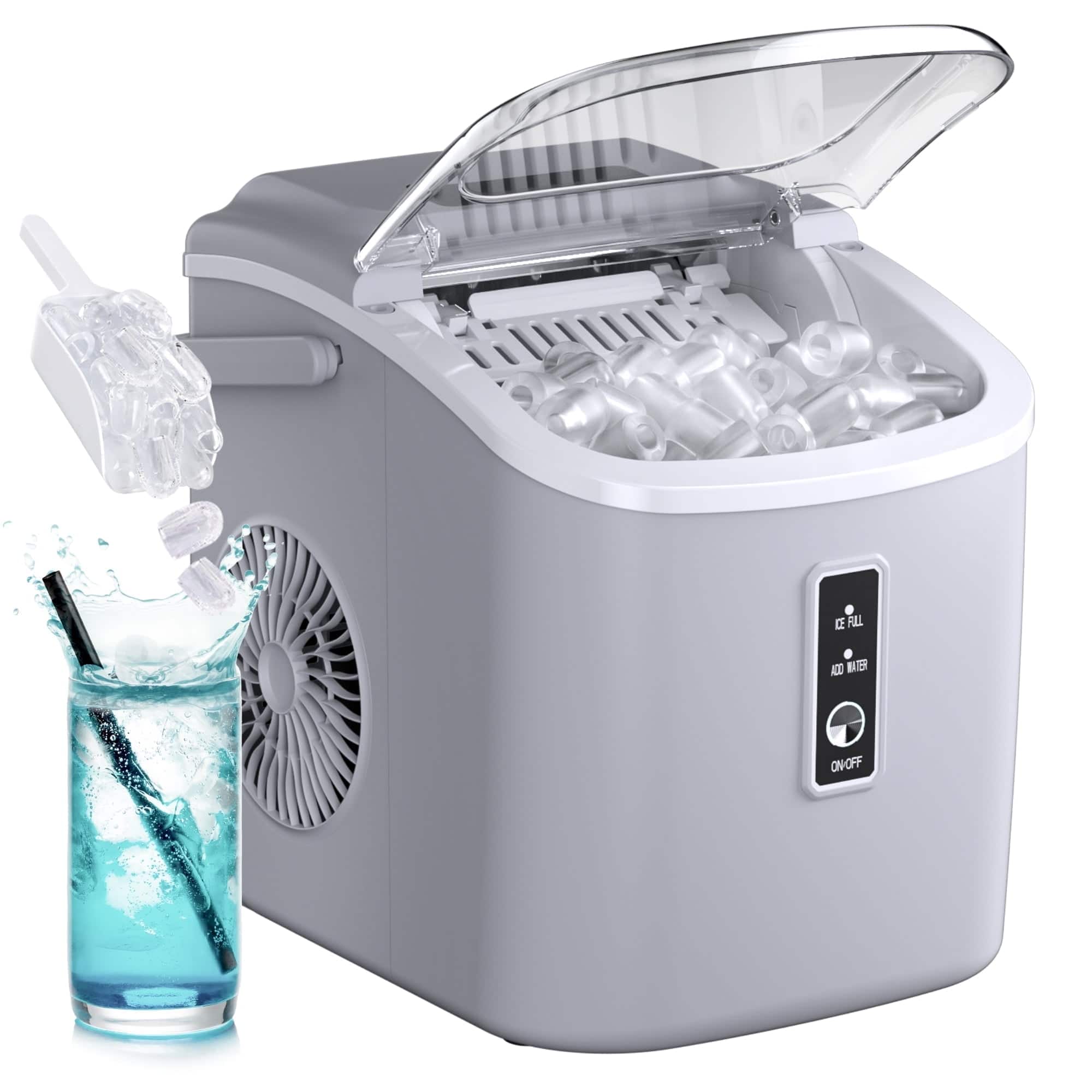 SIMZLIFE - Countertop Ice Maker 26 lbs/Day Portable Self-Cleaning, 9 Bullet Ice in 6 Min - Gray