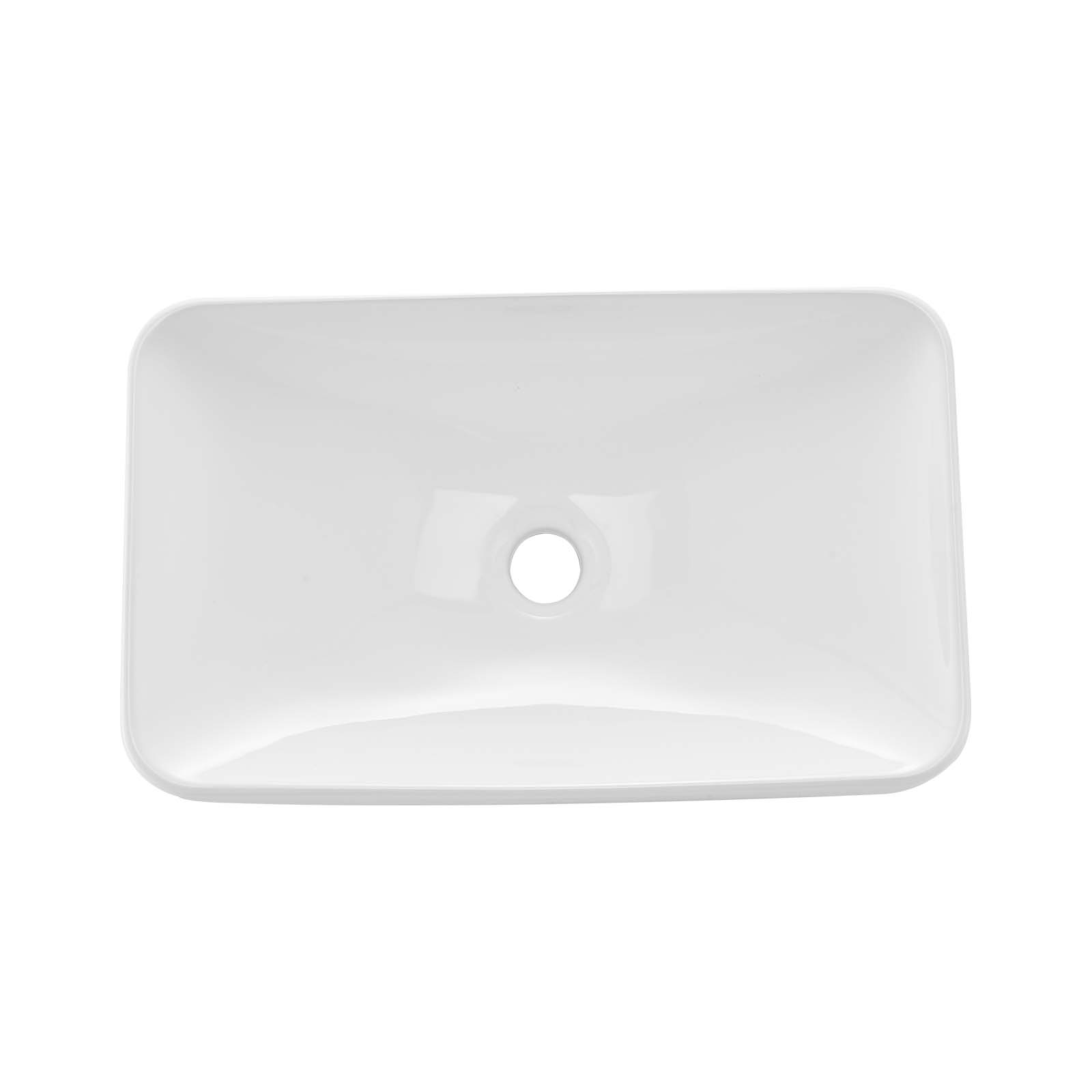 Alt View 5. VEVOR - Semi Recessed Bathroom Sink, 19.29 x 12.01 Inch Rectangular White Ceramic Vessel Sink with 1-3/4 Inch Drain Hole - White.