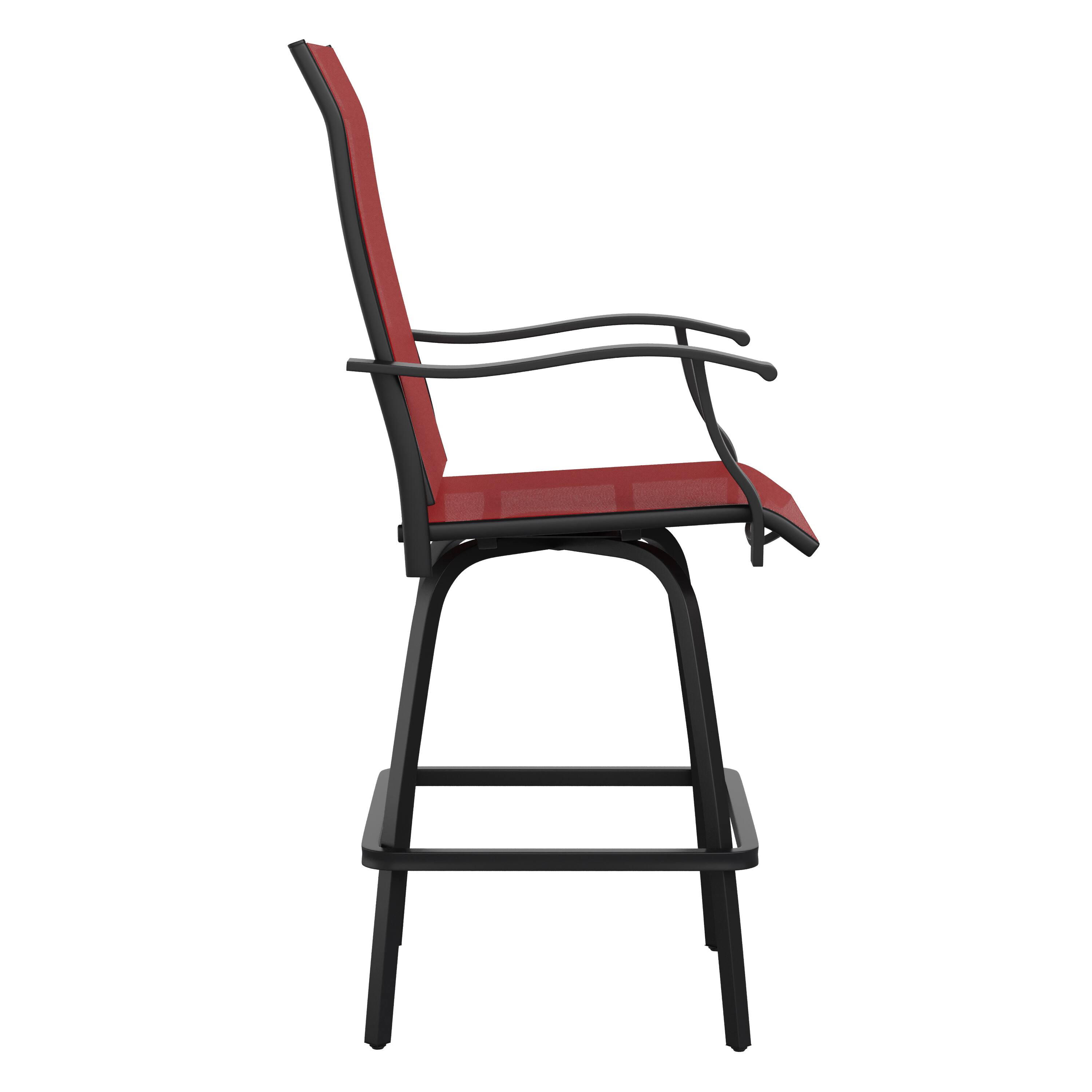 Alt View 9. Emma + Oliver - Patio Bar Height Stools Set of 2, All-Weather Textilene Swivel Stools - Red.