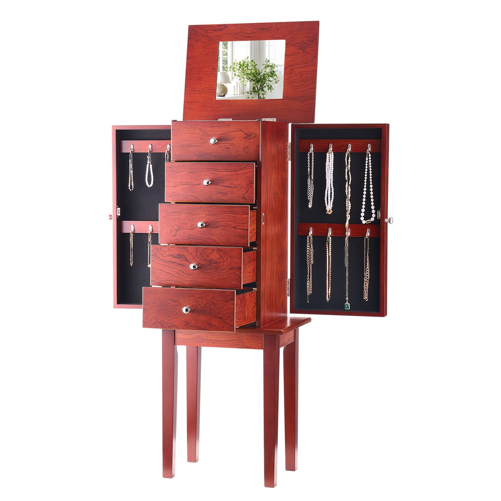 Alt View 5. VEVOR - Jewelry Cabinet Armoire, Standing Wood Jewelry Storage Chest with 4 Spacious Drawers, Flip Top Mirror - Wood.