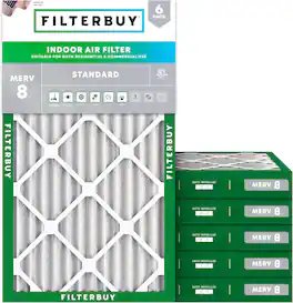 Filterbuy - 14x30x2 MERV 8 Dust & Allergy Defense, Electrostatic Pleated HVAC AC Furnace Air Filters Replacement (6-Pack) - Silver
