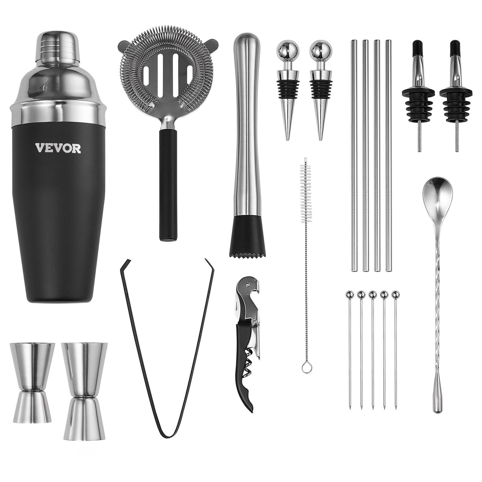 Alt View 5. VEVOR - Cocktail Shaker Set,23-Piece Stainless Steel Bar Tools with Bamboo Stand,Martini Bartender Kit Accessories | Mixer Spoon - Silver.
