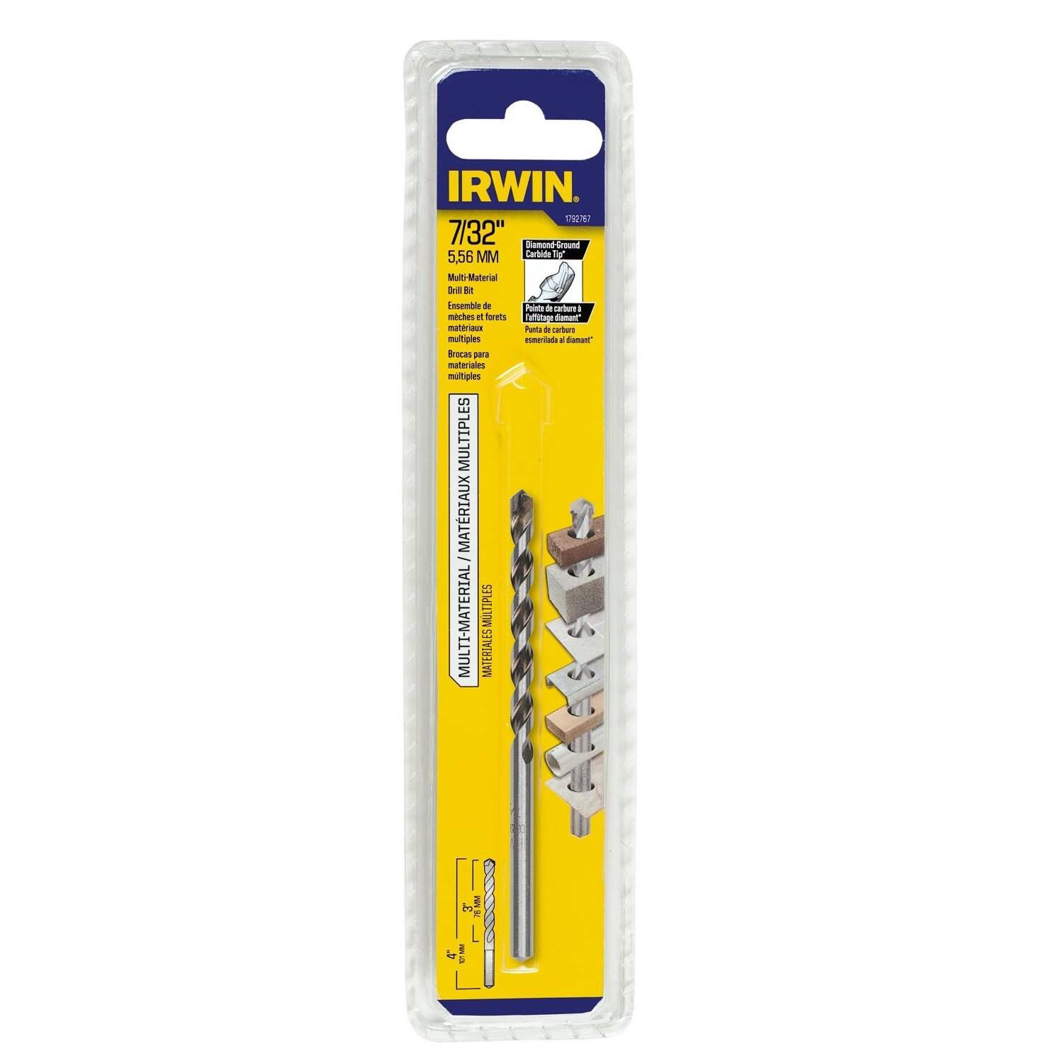 IRWIN  
7 7/32" Diamond Ground 5,56 MM Carbide  
Multi-Material Drill Bit  
Ensemble de forets multiples  
Brocas para materiales múltiples  
MULTIPLES MATERIAUX - MULTI-MATERIAL