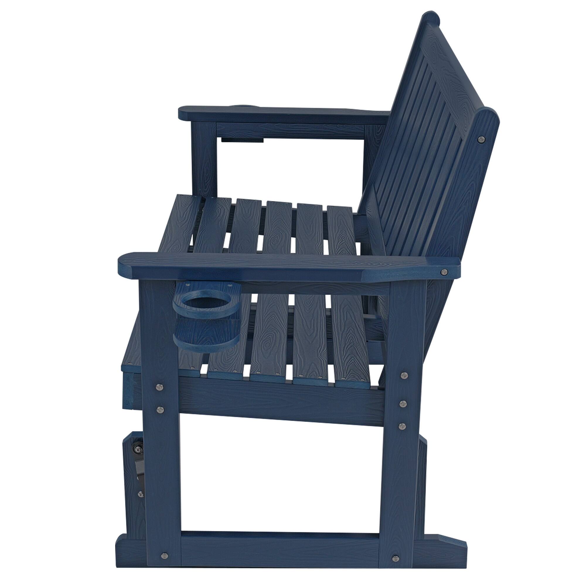 Left. Fortune Candy - Poly Lumber Patio Glider, HIPS Material Weather-Resistant Glider Bench for Outdoor Porch Garden - Navy Blue.