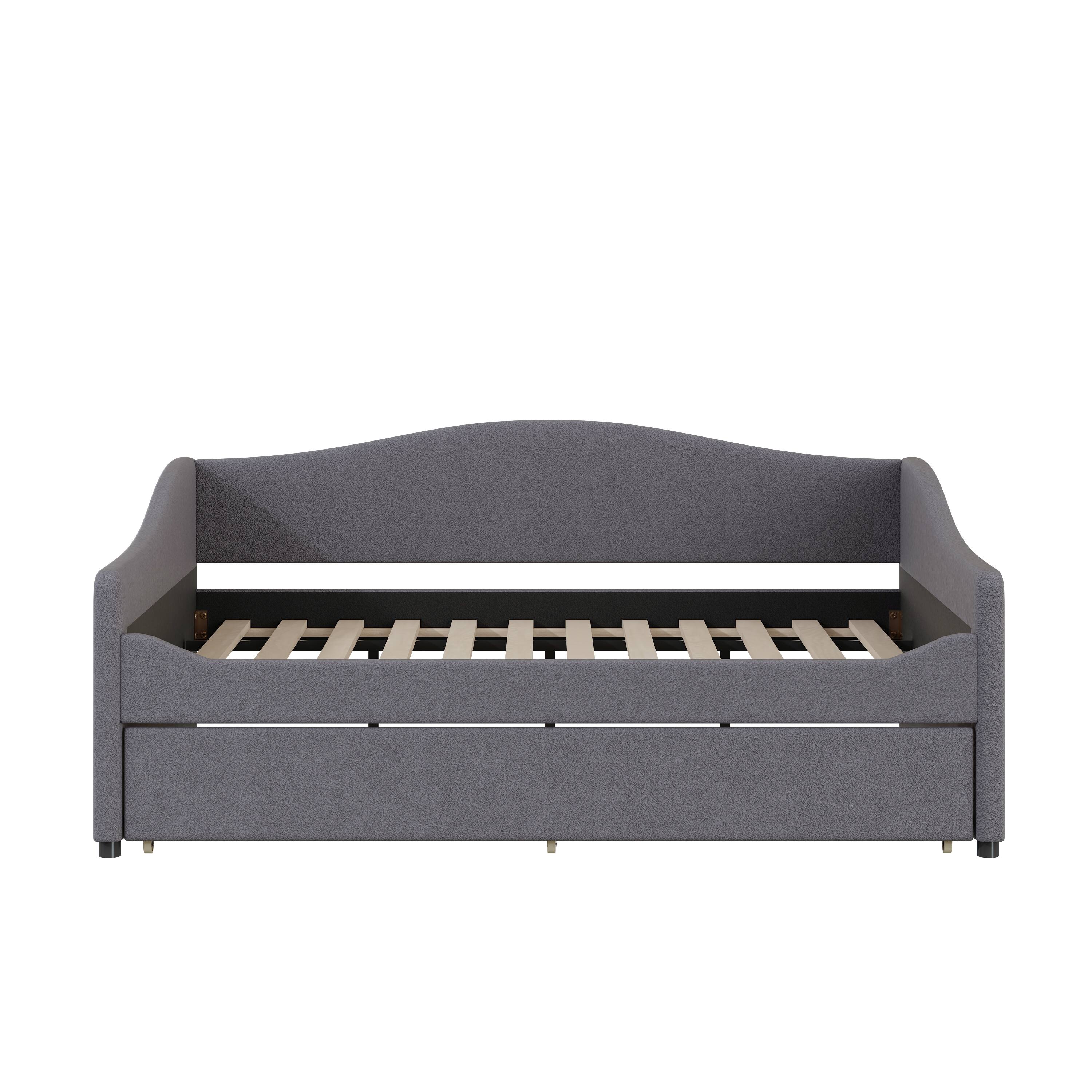 Alt View 1. Tiramisubest - Teddy Fleece Full Size Upholstered Daybed with Light and Trundle, Gray - Gray.