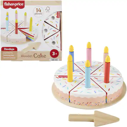 fisher-price
14 pieces!
FSC
Develops
Imaginative Play
Relationship Skills
Expressive Language
Wooden Cake
3+
