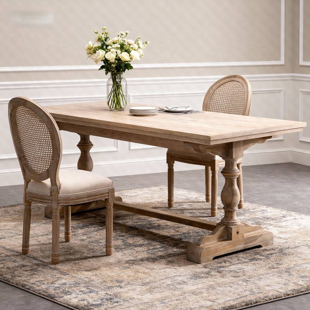 Alt View 3. Loheer - Loheer French Country Dining Chairs Set of 2 Upholstered Round Back Solid Wood Beige - Beige.