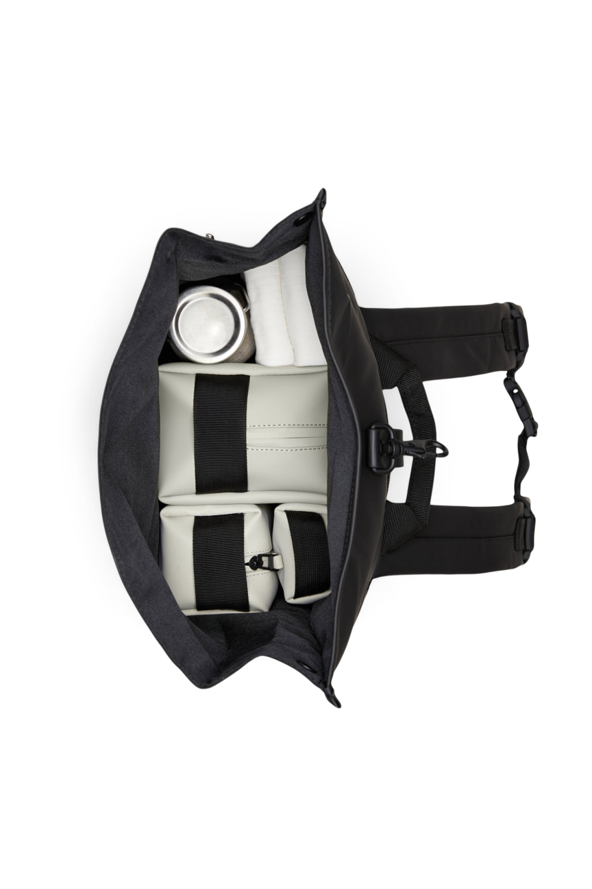 Left. RAINS - Rolltop Rucksack - Black.