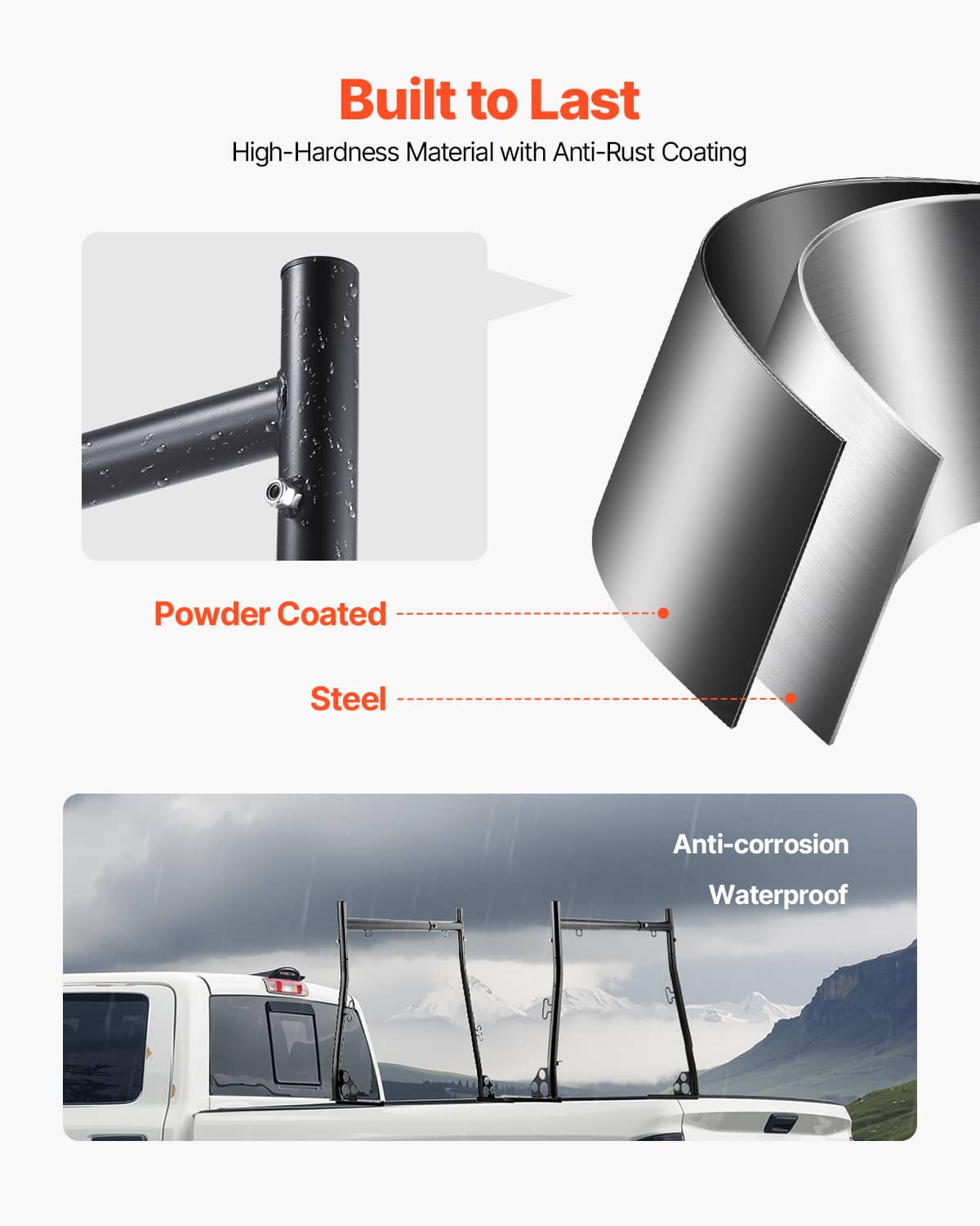 Built to Last
High-Hardness Material with Anti-Rust Coating
Powder Coated
Steel
Anti-corrosion
Waterproof