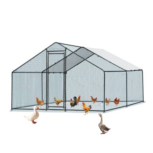 Front. Winado - Metal Chicken Coop 13FT Large Walk-in Hen Cage House with Cover Roof for Garden.
