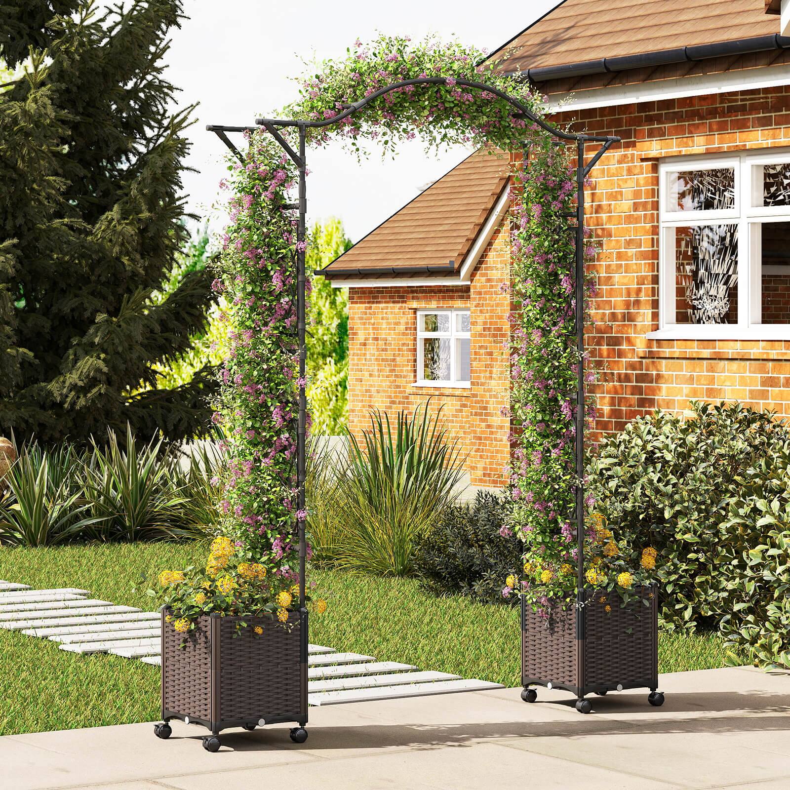 Alt View 4. Costway - Costway 82"L x 99"H Garden Arch Trellis with 2 Self-watering Planter Boxes for Party Yard - Black.
