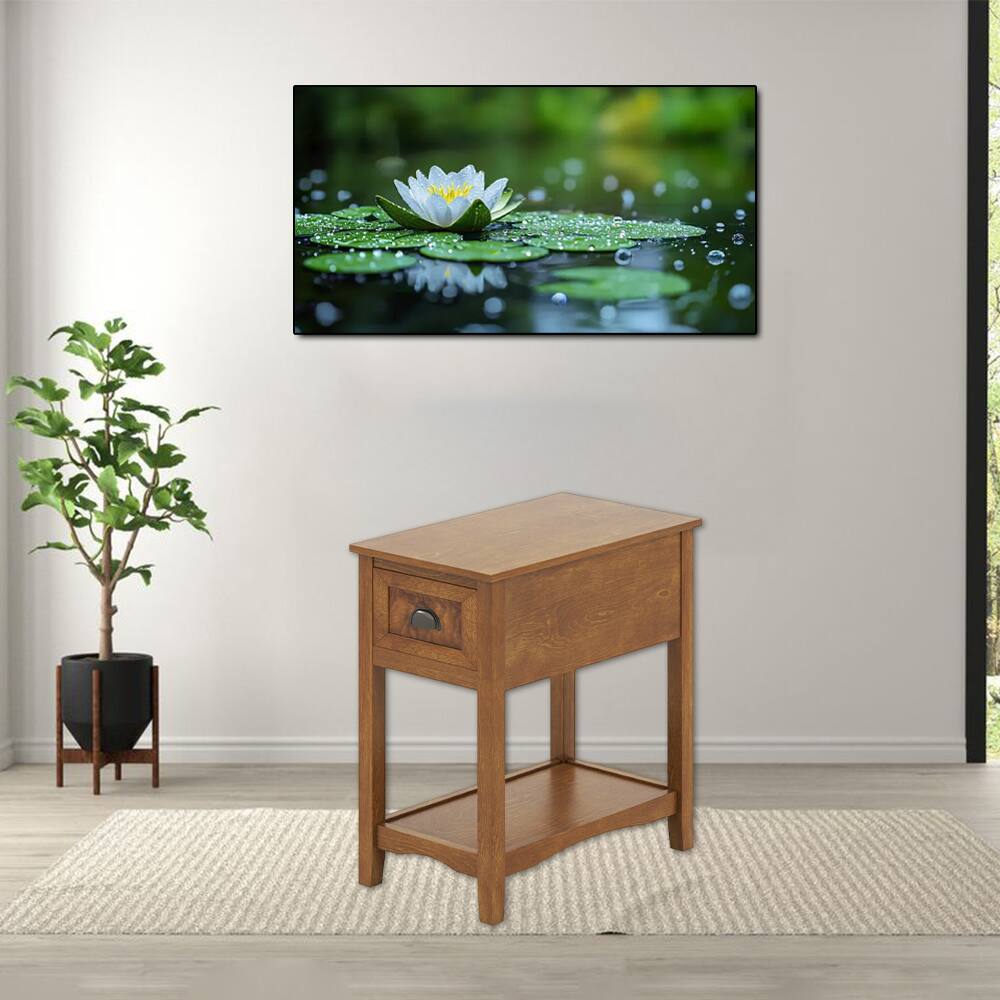 Front. Hivvago - Modern Chairside Table with Storage Drawer and Open Display Shelf - Yellow.