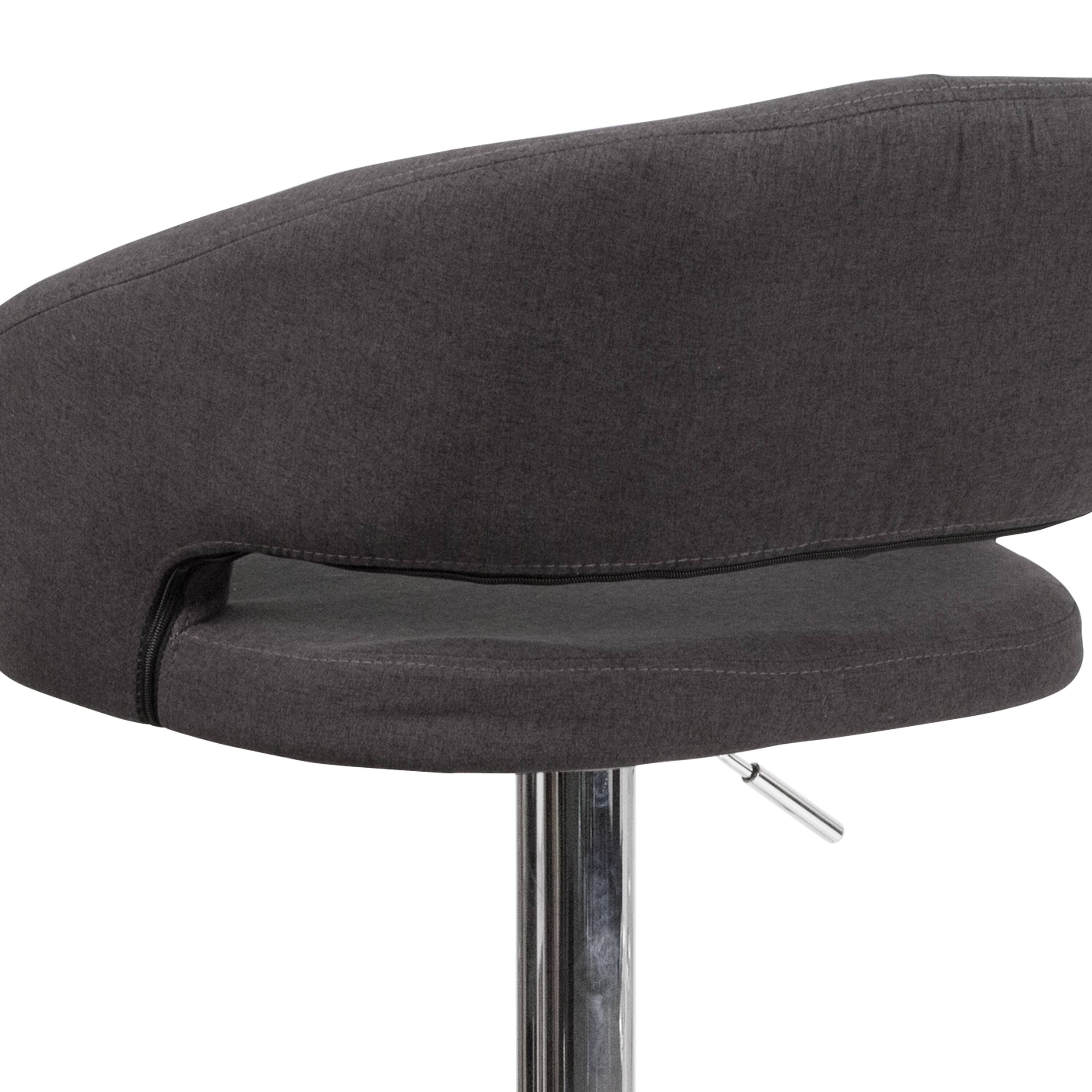 Alt View 9. Emma + Oliver - Shae Contemporary Upholstered Adjustable Height Barstool with Rounded, Cutout Mid-Back and Pedestal Base - Charcoal Fabric/Chrome Frame.