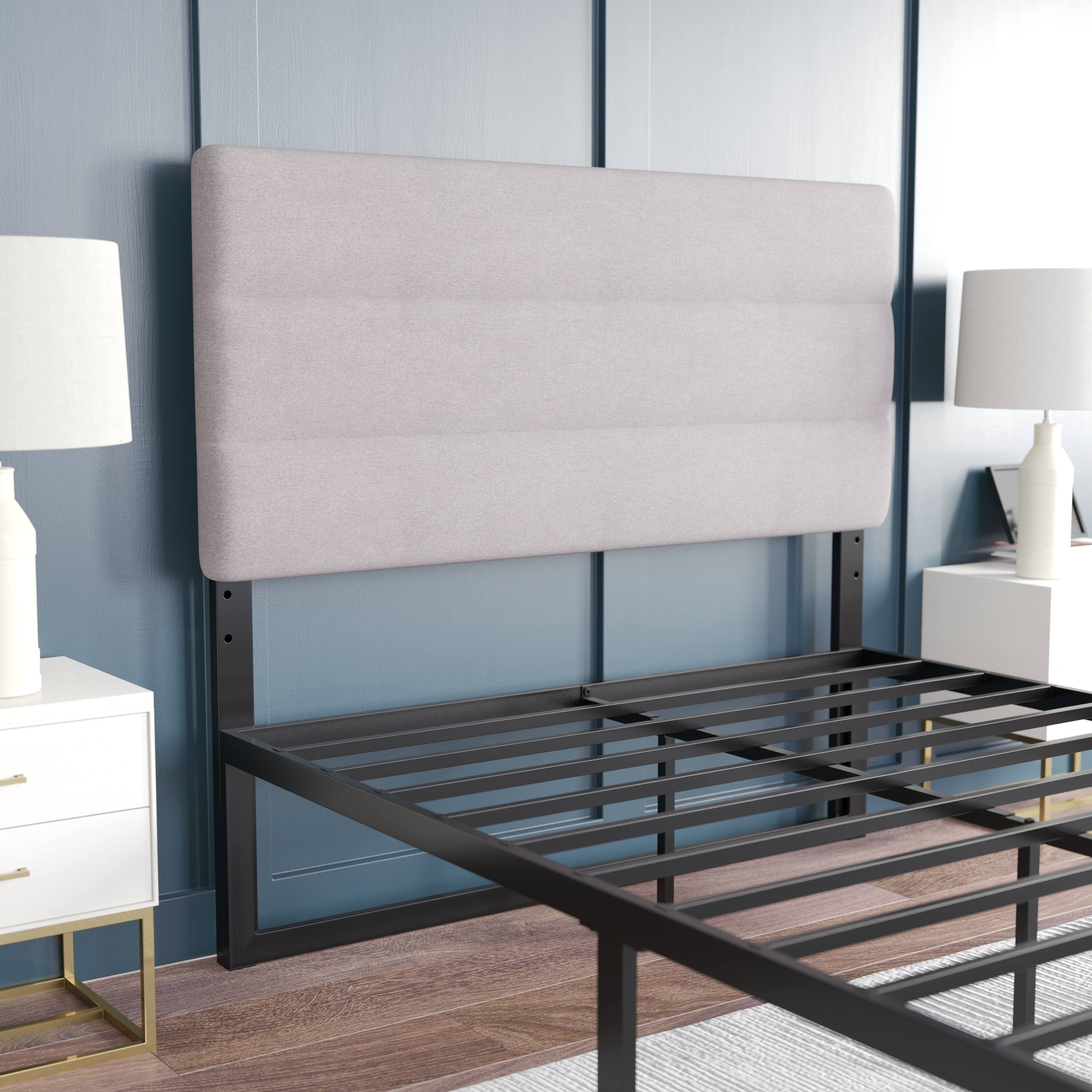 Alt View 3. Emma + Oliver - Gannon Modern Upholstered Headboard with Horizontal Line Stitching and Adjustable Height Rails - Gray.