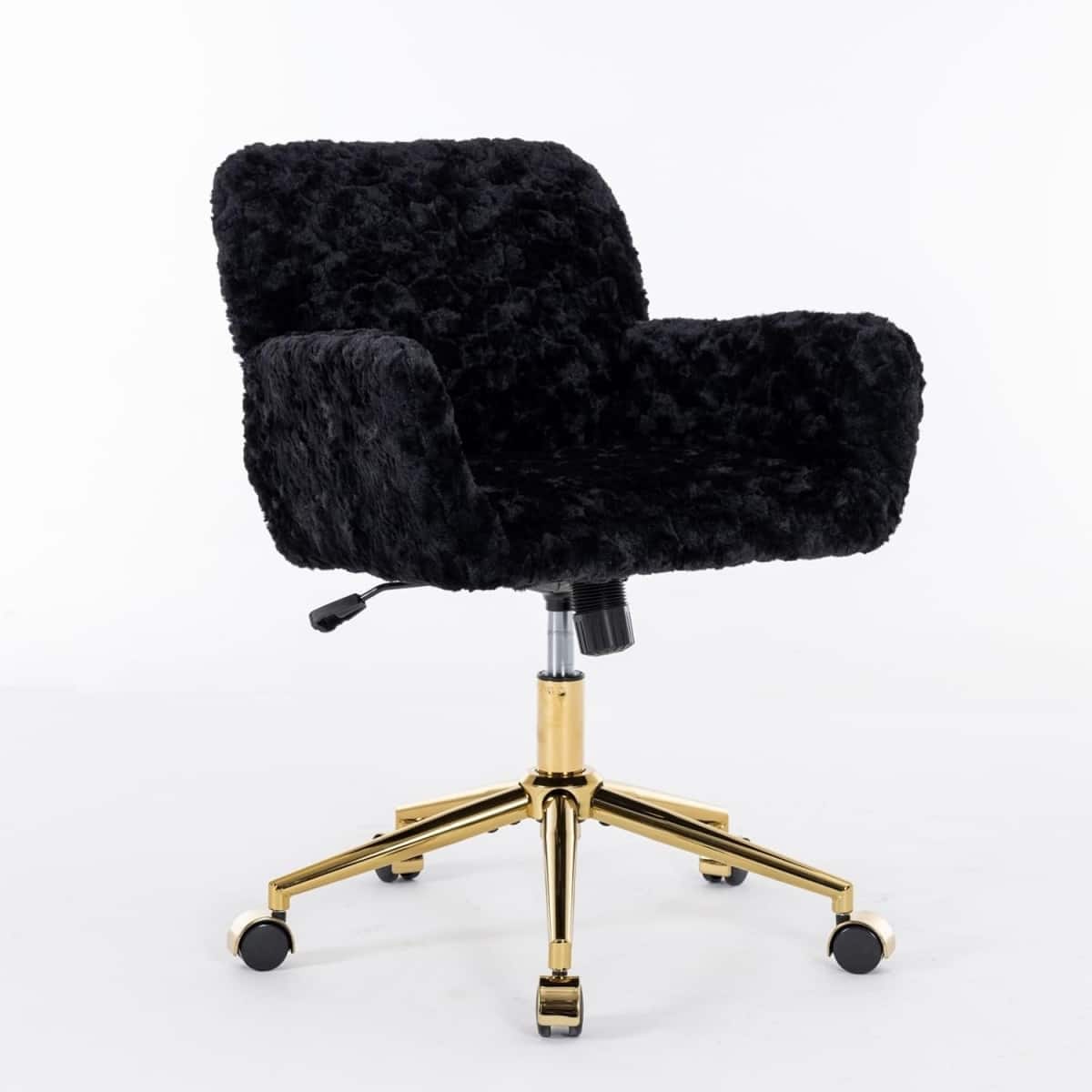 Halitaa - Faux Fur Desk Chair - Comfortable & Adjustable Swivel Office Chair with Wheels and Armrest for Home Office,Vanity - Black