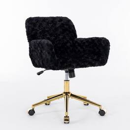HTUTWOO - Faux Fur Desk Chair - Comfortable & Adjustable Swivel Office Chair with Wheels and Armrest for Home Office,Vanity - Black